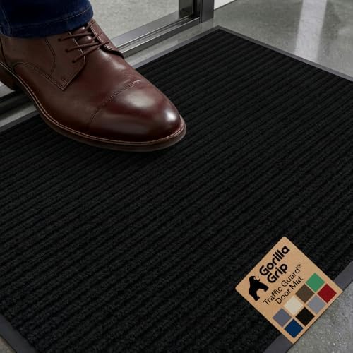 GORILLA GRIP Traffic Guard Indoor Outdoor Heavy Duty Door Mat, 29x17 Black by GorillaGrip