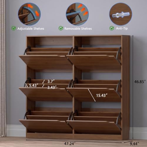 BORNOON Shoe Cabinet with 6 Flip Drawers, Slim Narrow Shoe Storage Cabinet - Image 2