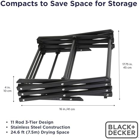 BLACK+DECKER Space Saving 3-Tier Expandable Clothes Drying Rack, Foldable - Image 3