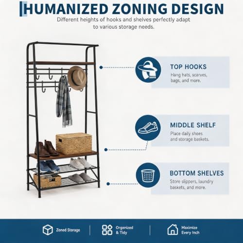 Garvee Hall Tree with Bench and Shoe Storage, 4-in-1 Entryway Coat Rack - Image 4