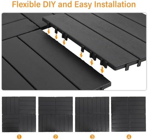 Neoaider 44PCS Plastic Interlocking Decking Tiles 12" x 12", Dark Grey - Image 5