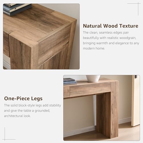OKD 63" Console Table with Drawers, Thick Block Entryway Table, Rustic Oak - Image 5