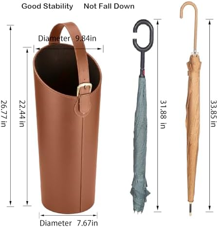 Brown Artificial Leather Tall Umbrella Holer Entryway Indoor - Image 2