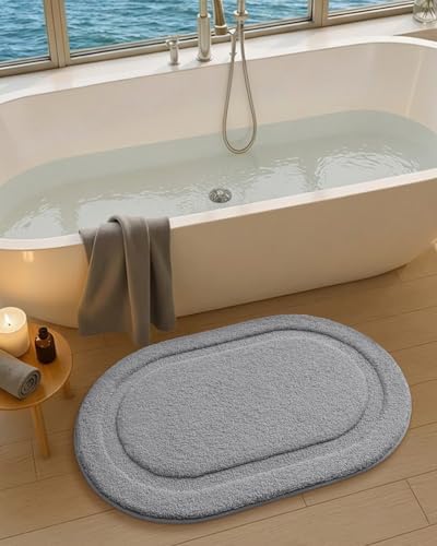 Color&Geometry Oval Grey Bathroom Rugs 36x24, Extra Soft Absorbent Microfiber - Image 3