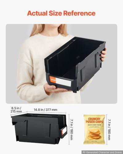 VEVOR Plastic Stackable Storage Bins, 14.8 x 8.5 x 7.1 inch, Plastic Containers - Image 2