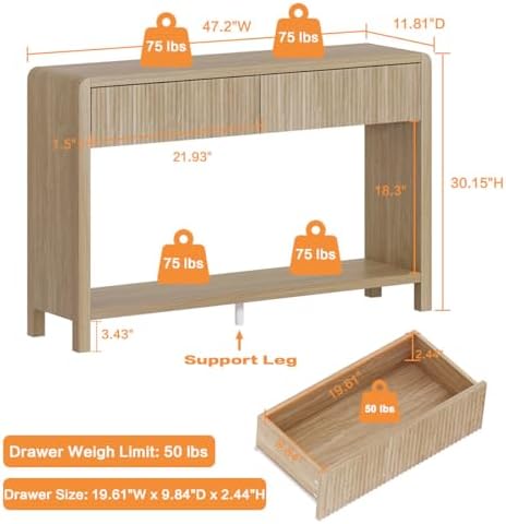 FATORRI Console Table for Entryway Storage, 47.2 Inch Light Walnut - Image 3
