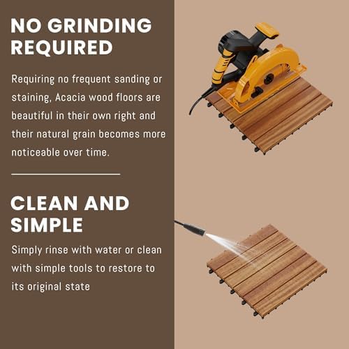 Solid Acacia Wood Interlocking Deck Tiles, 12 x 12 Inch Waterproof Snap - Image 3