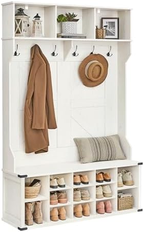 VASAGLE Hall Tree with Bench and Shoe Storage, 16 Open Compartments by VASAGLEbySONGMICSHOME