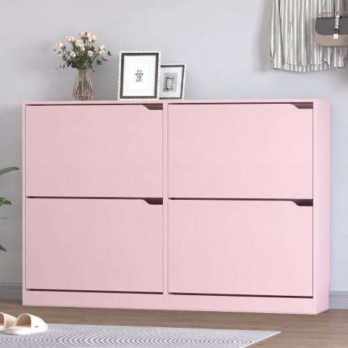 BORNOON Shoe Cabinet with 4 Flip Drawers, Narrow Hidden Shoe Storage Cabinet - Image 3