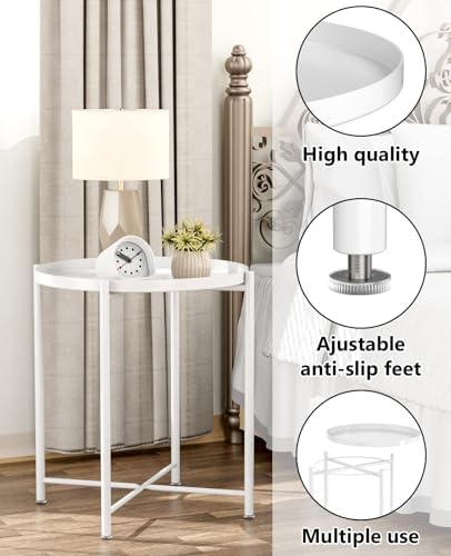 EKNITEY End Table, Folding Metal Side Table Waterproof Small Coffee Table Sofa - Image 4