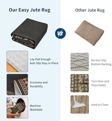 GarveeHome Large Easy Jute Rugs 10x13 Living Room Rug Modern Bordered Solid Rug - Image 7