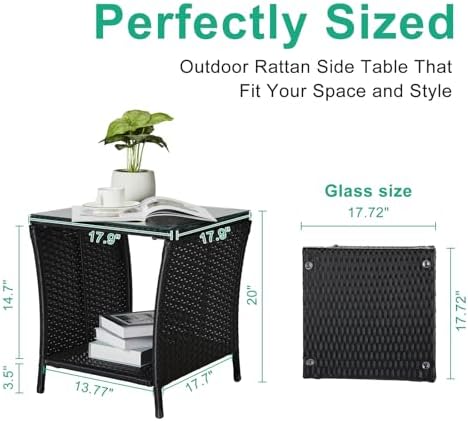VINGLI Outdoor Wicker Side Table Patio Side Tables - Image 3
