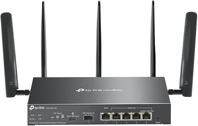 TP-Link ER706W-4G Omada 4G+ Cat6 AX3000 Gigabit VPN Gateway Router | Wi-Fi 6 by TP-Link