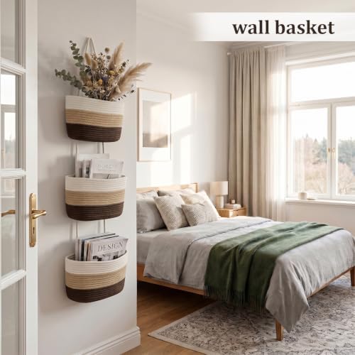 TeoKJ Over the Door Hanging Storage Basket, Wall Organizer, Gradient Brown - Image 3