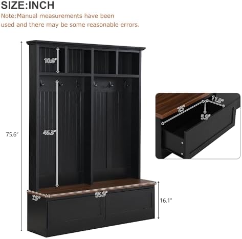 LUMISOL 4-in-1 Hall Tree with Bench and Shoe Storage - Image 2