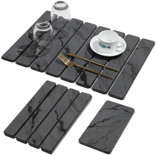 2 PCS Stone Dish Drying Mat for Kitchen Counter, Quick Dry Stone Dishes Mats by linidcoudhome