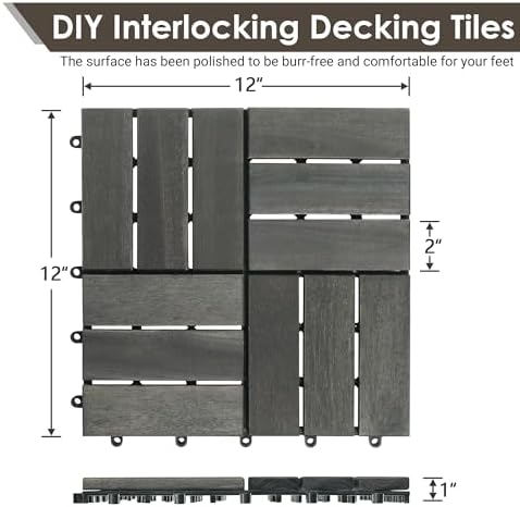 PrimeZone 108 PCS Solid Acacia Wood Interlocking Patio Deck Tiles Outdoor - Image 2