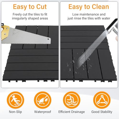 Neoaider 27PCS Plastic Interlocking Decking Tiles 12" x 12", Dark Grey - Image 4