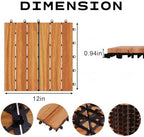 Solid Acacia Wood Interlocking Deck Tiles, 12 x 12 Inch Waterproof Snap - Image 2