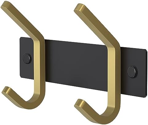 Small Coat Rack Wall Mount – Black and Gold Hook Rail by SAYONEYES