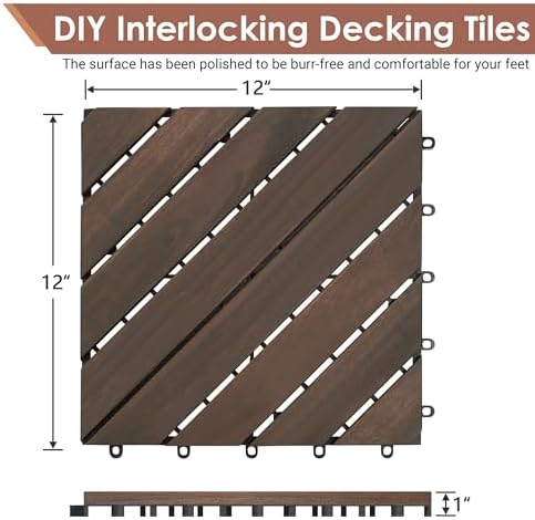 PrimeZone 162 PCS Solid Acacia Wood Interlocking Patio Deck Tiles Outdoor - Image 2