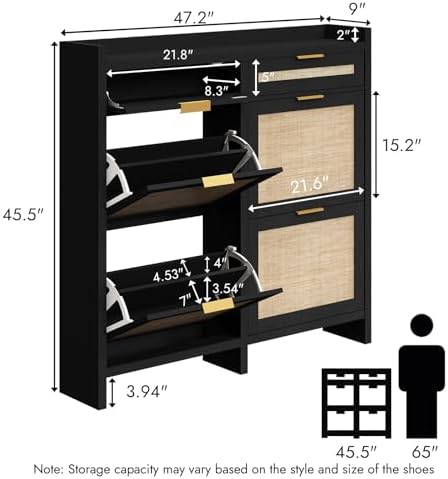 HOKYHOKY Large Rattan Shoe Storage Cabinet - Image 2