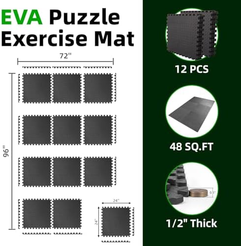 Art3d 12-Pack 24"x24" EVA Interlocking Exercise Mats, 48 Sq.Ft - Image 2