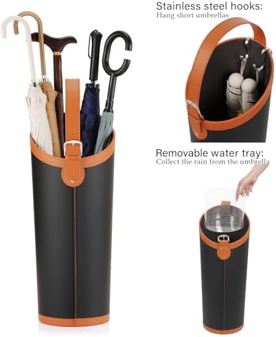 Faux Leather Large Umbrella Holder Entryway，Modern Black Umbrella Rack Stand - Image 5