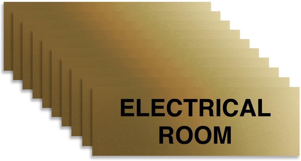 All Quality Basic Electrical Room Sign | Durable Construction | Building Safety - Brushed Gold - Small (10 Pack)