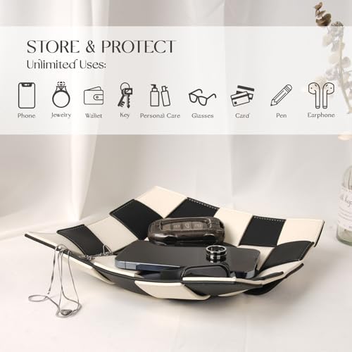 Valet Tray for Men Leather Key Tray for Entryway Table Bedside Nightstand - Image 4