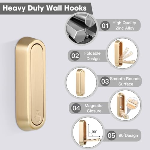 Foldable Wall Hook, 4 Pack, Screw Mounted, Heavy Duty Coat Hooks - Image 3