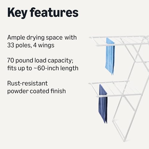 Amazon Basics Foldable Space-Saving 4-Wing Metal Clothes Drying Rack, - Image 2