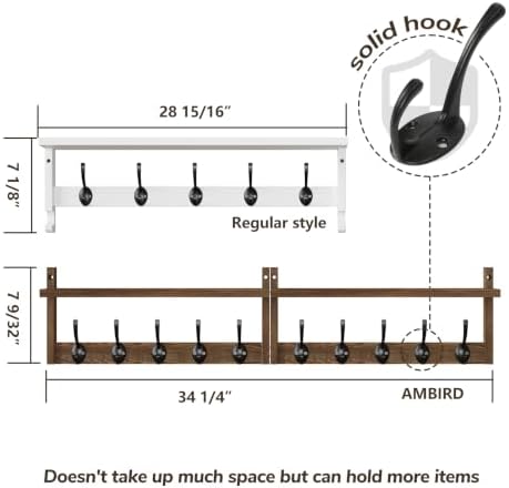 AMBIRD 34.2 inch Wooden Extra-Long Wall Hook Rack - Image 5