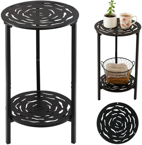 2-Tier Metal Round Side Table Black Accent Coffee Tables Small Space Corner by Unknown