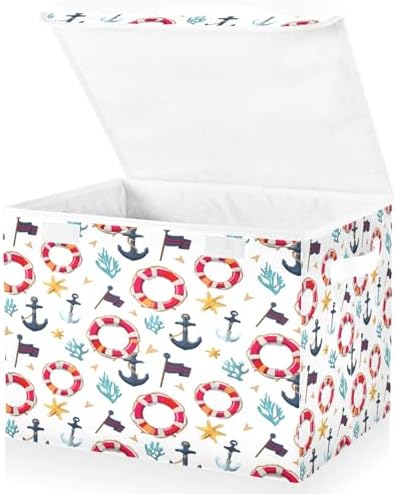 Bolaz Storage Bins with Lids and Handles, Flag Coral Starfish Anchor Life Buoy by Unknown