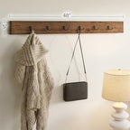 Pomona Solid Wood Entryway Wall Mount Coat Hook, Rustic Brown, 48 Inch - Image 3