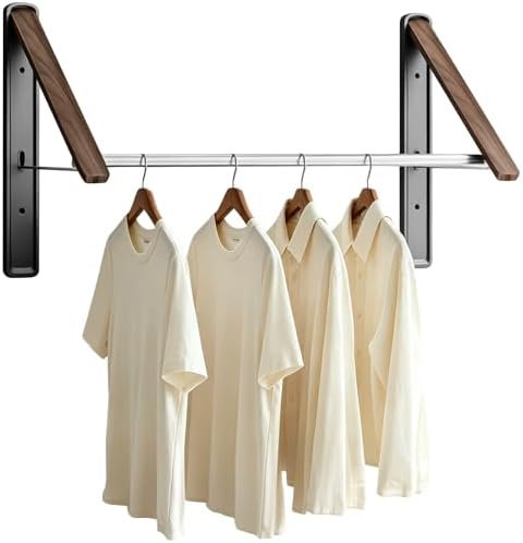 Wall Mounted Retractable Clothes Drying Rack, Walnut Foldable Hanger, Space by Unknown