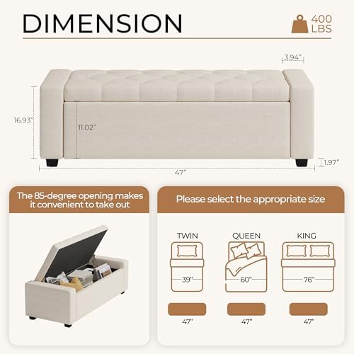 Ottoman with Storage Bench, Large Storage Ottoman Entryway Benches Ottoman - Image 2
