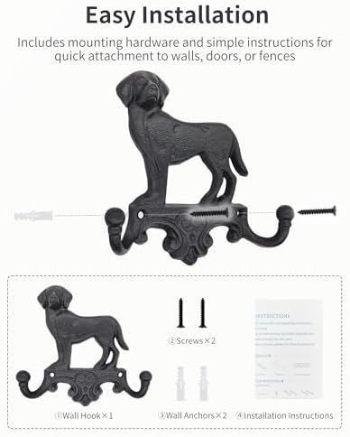 Cast Iron Dog Wall Hooks for Hanging, Heavy Duty Dog Leash Holder for Wall - Image 3
