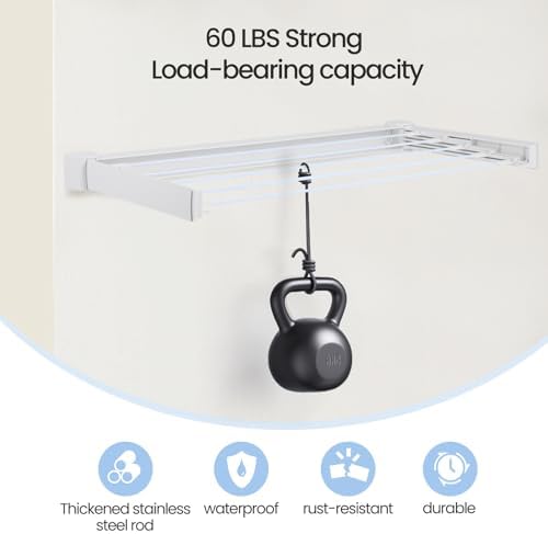 Wall Mounted Clothes Drying Rack 27.56", Foldable Retractable Garment Hanger - Image 3