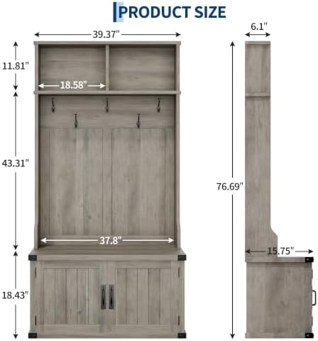Takywep Extra Large 40" Entryway Hall Tree - Image 2