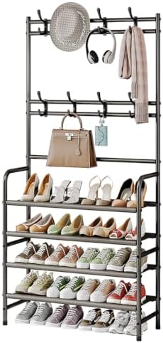 Coat Rack Shoe Rack With Storage Hooks Standing Organizer 4 Tier by YIZAIJIA
