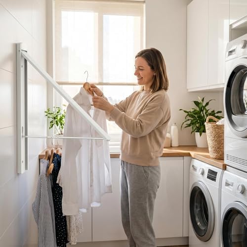 Wall Mounted Clothes Drying Rack, 65LB Folding Laundry Rack - Image 2