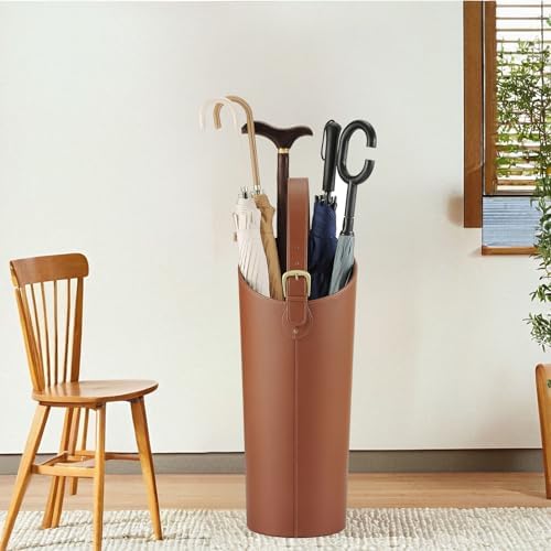Brown Artificial Leather Tall Umbrella Holer Entryway Indoor - Image 5