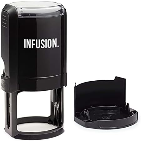 Infusion Custom Text Round Self-Inking Rubber Stamp (1-5/8" Diameter) - 1 Line of Text with Initial Line and Border