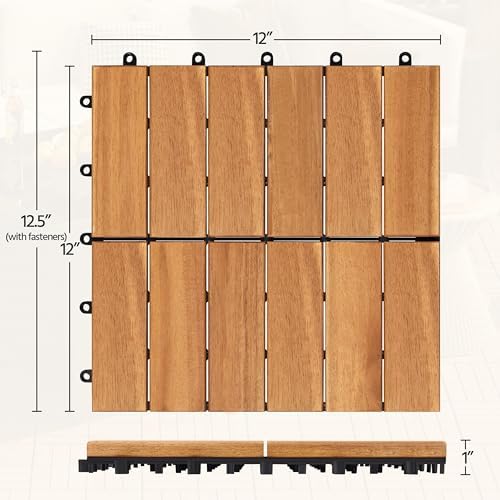 Yaheetech 27PCS Acacia Interlocking Deck Tiles Outdoor Patio Flooring - Image 3