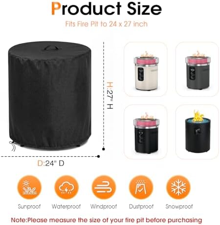 Waterproof Fire Pit Cover Propane Fire bowl Column 24" D x 27" H - Image 2