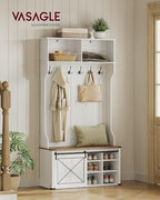 VASAGLE Hall Tree with Bench and Shoe Storage, 6 Tri-Hooks, Sliding Door - Image 2