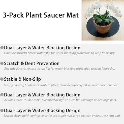 3-Pack Plant Saucer Mat, 16 Inch Reversible Absorbent & Waterproof Felt Pad - Image 4