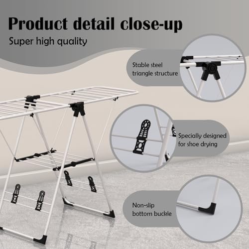 Maomo Foldable Clothes Drying Rack, Double-Sided Gullwing Laundry Drying Stand - Image 3